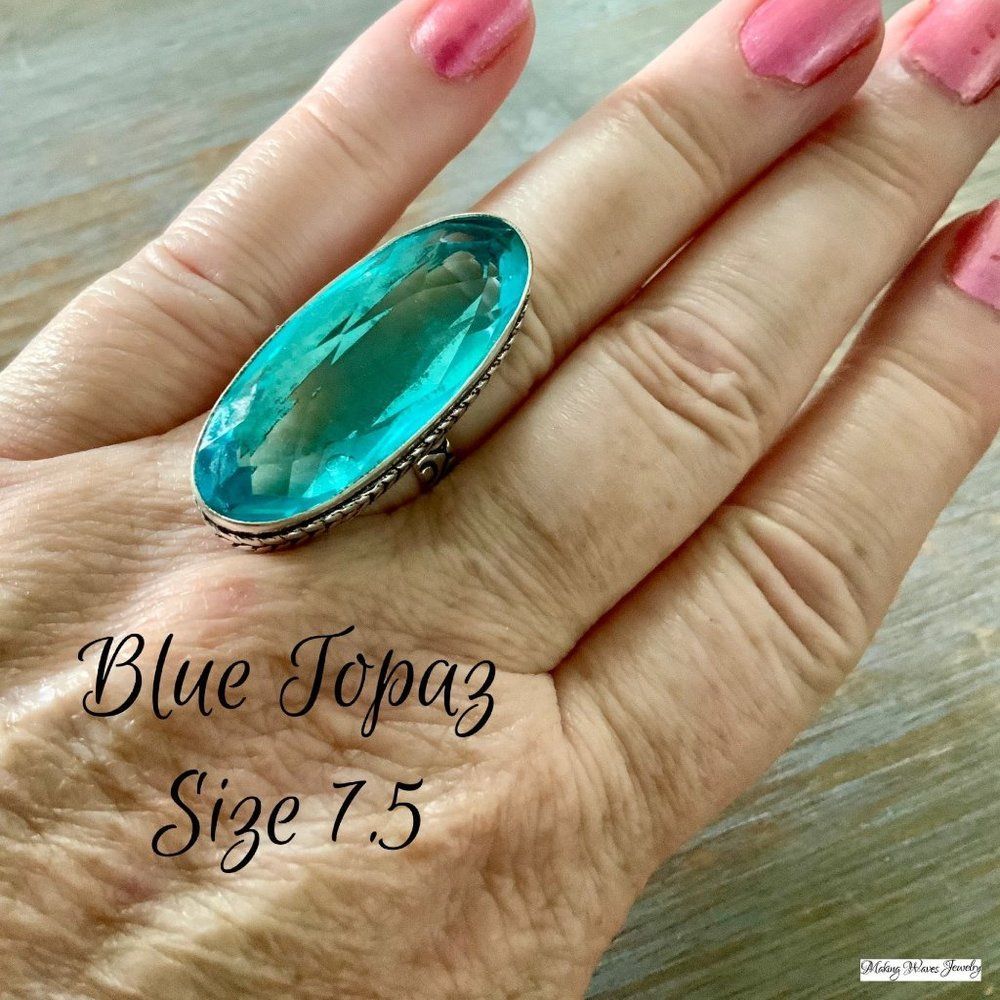 Blue Topaz Silver Ring 7.5
